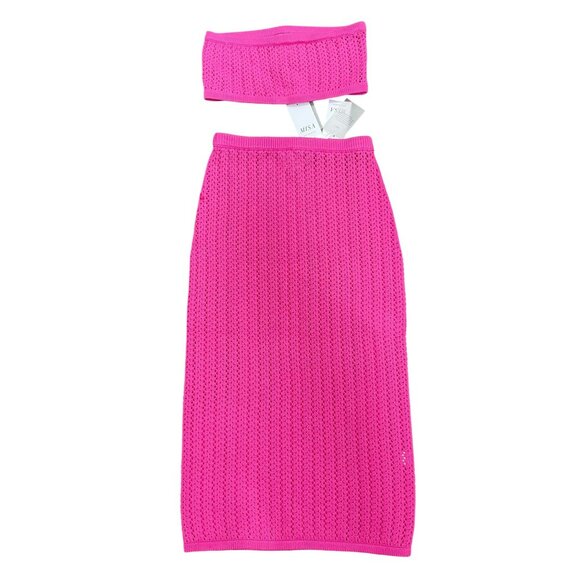 Misa $385 Laya Skirt & Bandeau Tube Top Crochet Flamingo Pink Small NWT - Picture 4 of 7